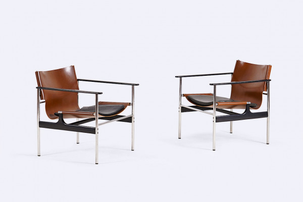 pollock knoll sling chair fauteuil 657 cuir design 1960 1970