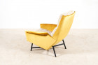 claude delor armchair velvet yellow vintage french 1950